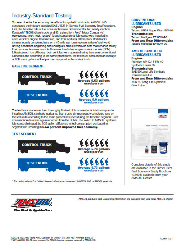 Using Amsoil Synthetic Lubricants Increases Fuel Economy 6.54% in Diesel Trucking Applications